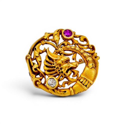 Broche André Kauffer - Broche chimère en or 18k, rubis et diamant 58 Facettes BRO-1009