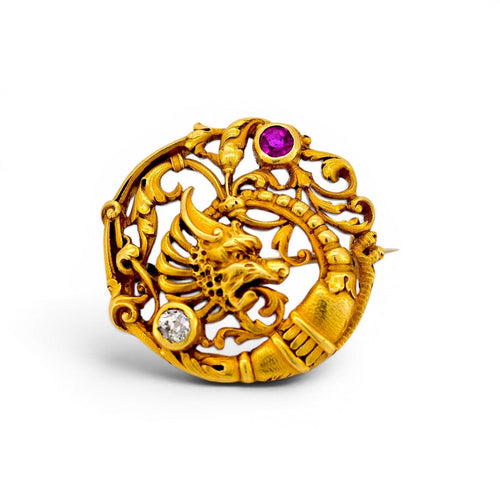 Broche André Kauffer - Broche chimère en or 18k, rubis et diamant 58 Facettes BRO-1009