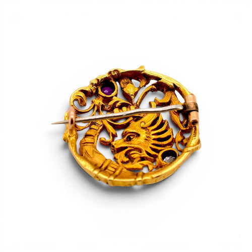 Broche André Kauffer - Broche chimère en or 18k, rubis et diamant 58 Facettes BRO-1009