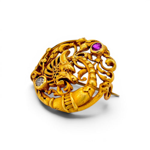 Broche André Kauffer - Broche chimère en or 18k, rubis et diamant 58 Facettes BRO-1009