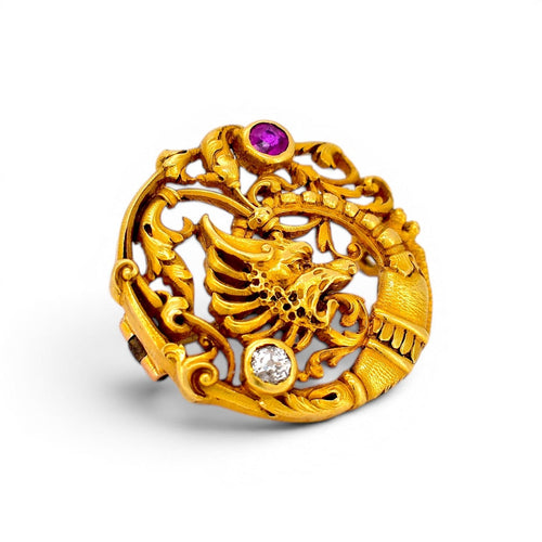 Broche André Kauffer - Broche chimère en or 18k, rubis et diamant 58 Facettes BRO-1009