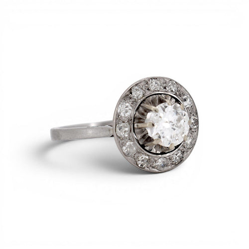 Bague 50 Art déco - Bague halo en or blanc, platine et diamants 58 Facettes RI-1062