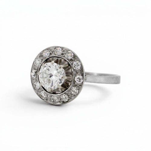Bague 50 Art déco - Bague halo en or blanc, platine et diamants 58 Facettes RI-1062