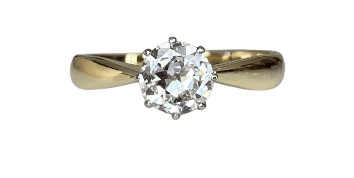Bague solitaire Art déco en or jaune 14 carats, diamant 0,80 ct