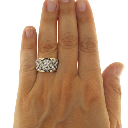 59 Bague en or jaune et blanc avec diamants 58 Facettes G3981