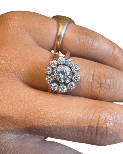 Fleur - Bague marguerite en platine, or blanc et diamants