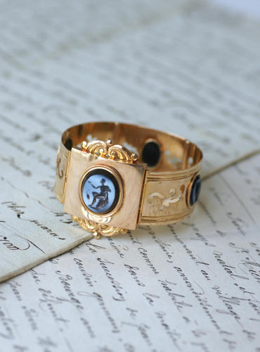 Bracelet jonc néoclassique en or rose et intailles nicolo 58 Facettes