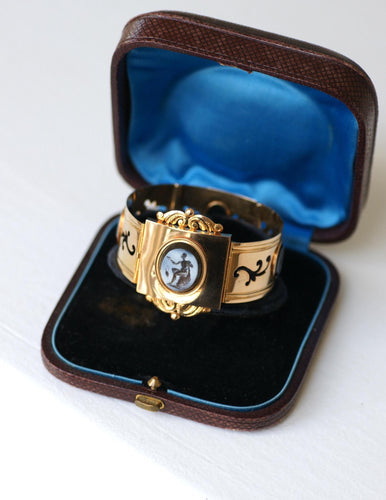 Bracelet jonc néoclassique en or rose et intailles nicolo 58 Facettes