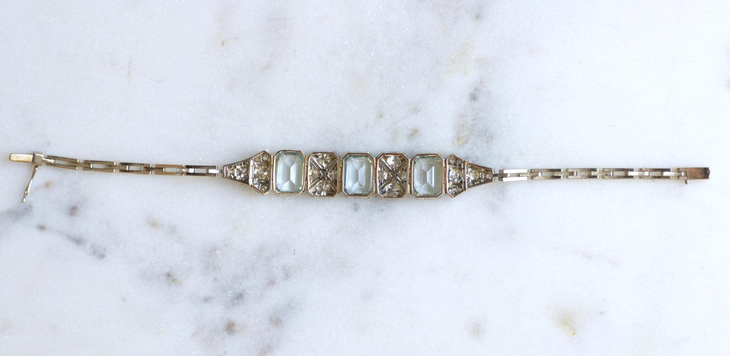 Art déco - Bracelet en or blanc, aigues-marines et diamants 58 Facettes