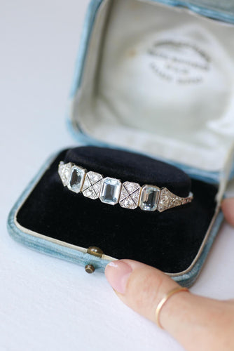 Art déco - Bracelet en or blanc, aigues-marines et diamants 58 Facettes