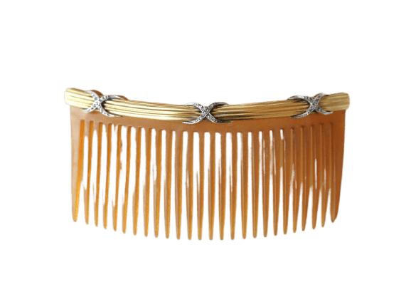 XIXe siècle - Peigne en or jaune, argent et diamants 58 Facettes