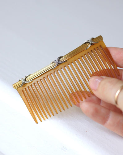 Peigne ancien - Peigne en or jaune, argent et diamants 58 Facettes