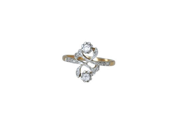 Toi et Moi - Bague en or jaune, platine et diamants