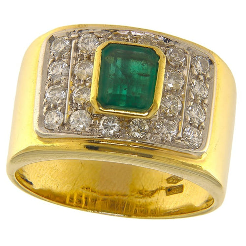 60 Bague en or jaune avec émeraude et diamants 0,77 ct 58 Facettes G3987