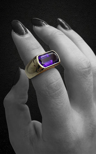 Bague 54 Bague moderne en or blanc 18K avec améthyste 58 Facettes