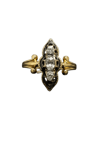 Bague Anello victorien - Bague en or jaune 14K, émail noir et diamants 58 Facettes