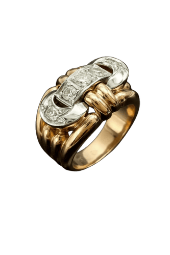 Bague 61 Art déco - Bague en or jaune et blanc 18K diamants 58 Facettes