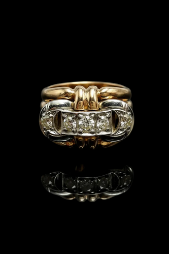 Bague 62 Bague style Art déco en or jaune et blanc 18K avec diamants 58 Facettes