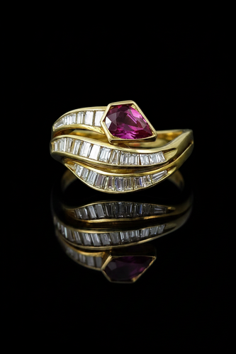 Bague 58 Bague serpent - Rubis poire et diamants en or jaune 18K 58 Facettes