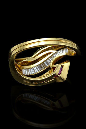 Bague 58 Bague serpent - Rubis poire et diamants en or jaune 18K 58 Facettes