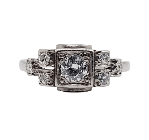 Bague Tank Art déco en platine et diamants