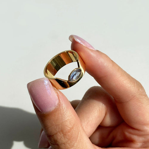 57 Love More - Bague Cigar en or 18 carats et saphir bleu 58 Facettes GBR1207LB