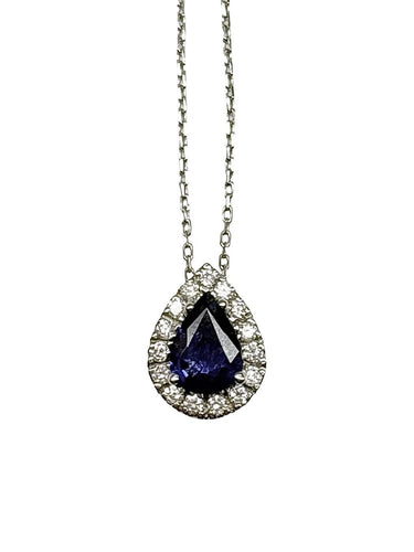 Collier en or blanc avec saphir et diamants 58 Facettes 2126