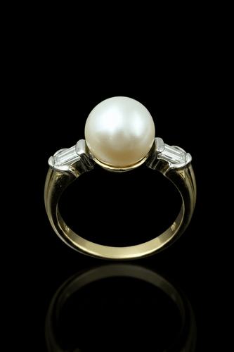 Bague Bague - Perle et diamants en or jaune 18K 58 Facettes