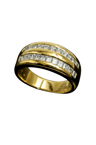 Bague Bague à double rail en or jaune et diamants 58 Facettes