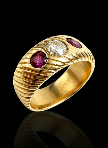 Bague 60 Bague austro-hongroise - Bague bandeau en or rose 14K rubis et diamant 58 Facettes