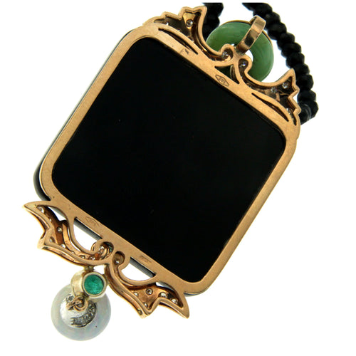 Pendentif Pendentif - Coral, onyx et diamants en or rose 58 Facettes c34