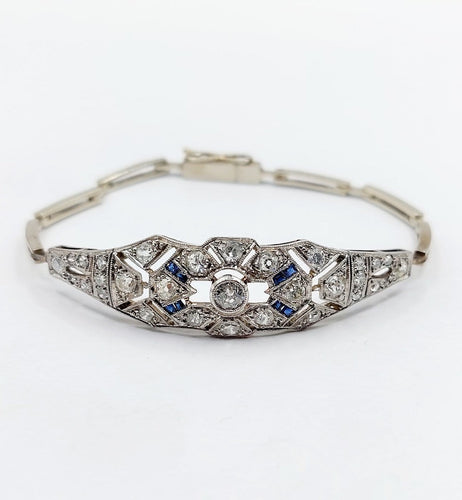 Bracelet Art déco en or blanc, platine, diamants et saphirs 58 Facettes A07544