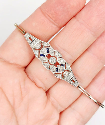 Bracelet Art déco en or blanc, platine, diamants et saphirs 58 Facettes A07544