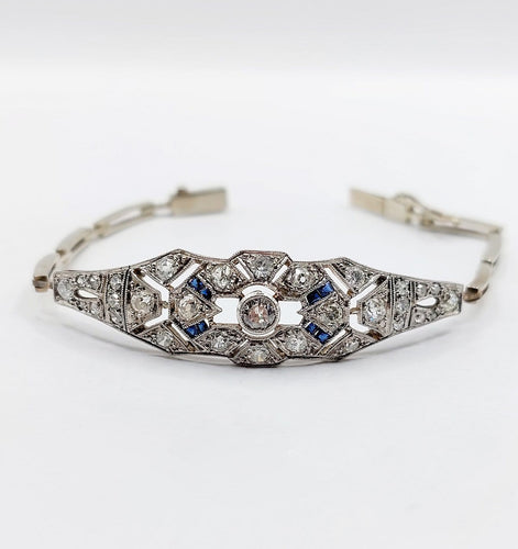 Bracelet Art déco en or blanc, platine, diamants et saphirs 58 Facettes A07544