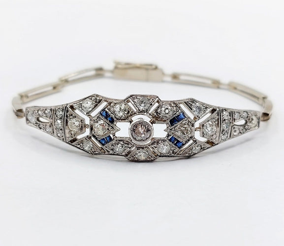 Bracelet Art déco en or blanc, platine, diamants et saphirs 58 Facettes A07544
