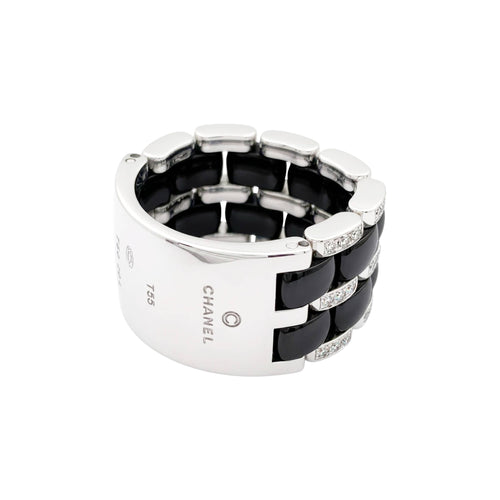 Bague 55 Chanel Ultra - Bague en or blanc, céramique noire et diamants 58 Facettes 35833