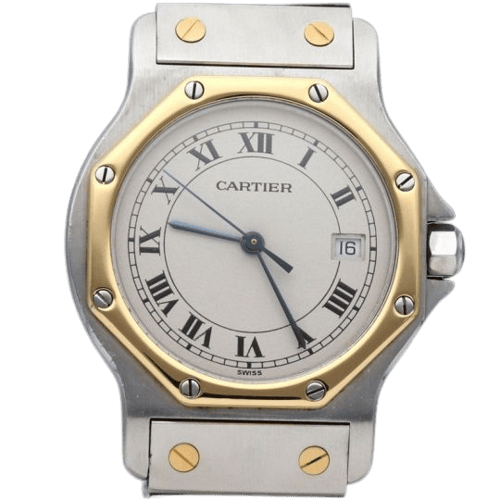 Cartier Santos - Montre ronde octogonale en or jaune et acier 58 Facettes MT47166