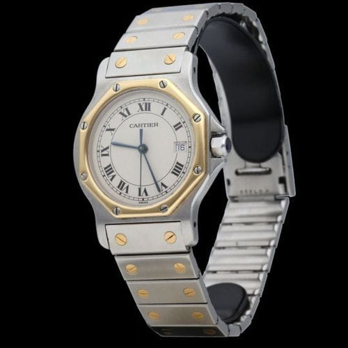 Cartier Santos - Montre ronde octogonale en or jaune et acier 58 Facettes MT47166