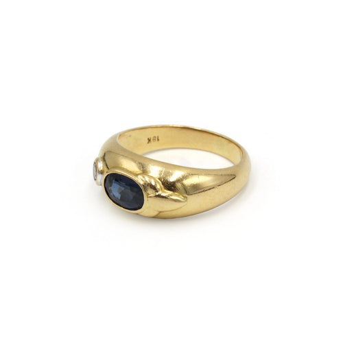 54 Bague jonc en or jaune 750, diamant et saphir 58 Facettes 260039SP