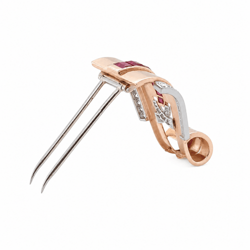 Broche années 40 en or rose, diamants et rubis 58 Facettes 1.0000174/2