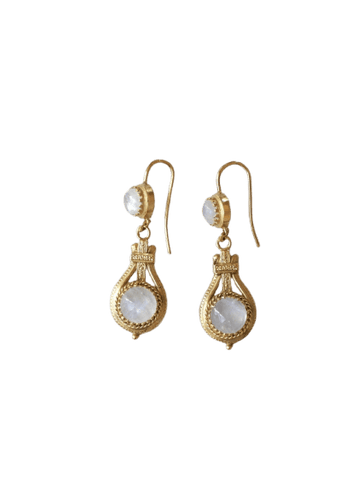 Boucles d'oreilles anciennes en or jaune et pierres de lune 58 Facettes