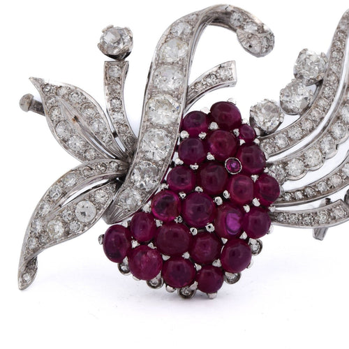 Broche vintage - Broche en or blanc avec rubis et diamants 58 Facettes SP 82 '(00549)