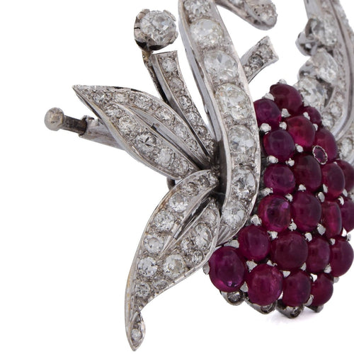 Broche vintage - Broche en or blanc avec rubis et diamants 58 Facettes SP 82 '(00549)