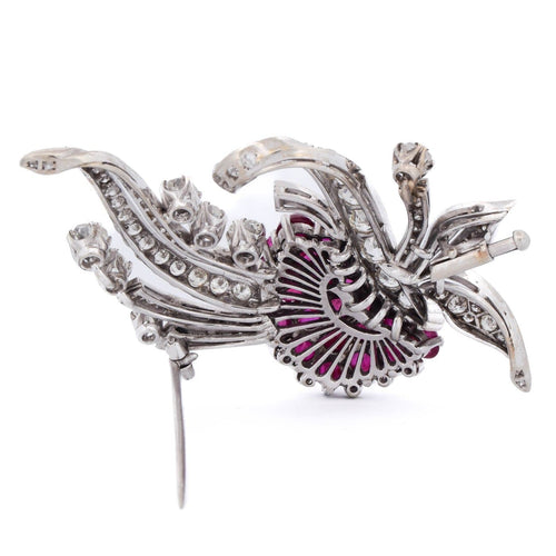 Broche vintage - Broche en or blanc avec rubis et diamants 58 Facettes SP 82 '(00549)