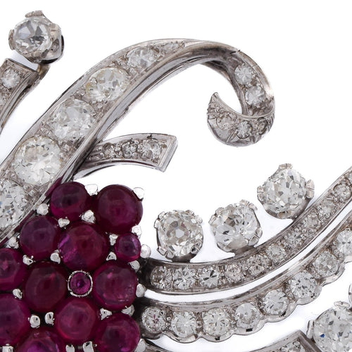 Broche vintage - Broche en or blanc avec rubis et diamants 58 Facettes SP 82 '(00549)