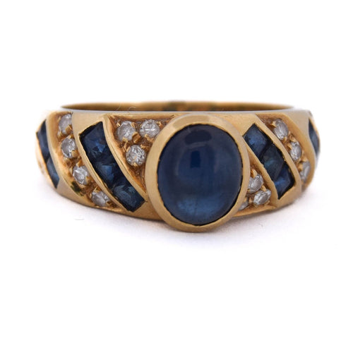 51 Bague vintage en or jaune 18 kt, saphirs et diamants 58 Facettes AN702 (0749)