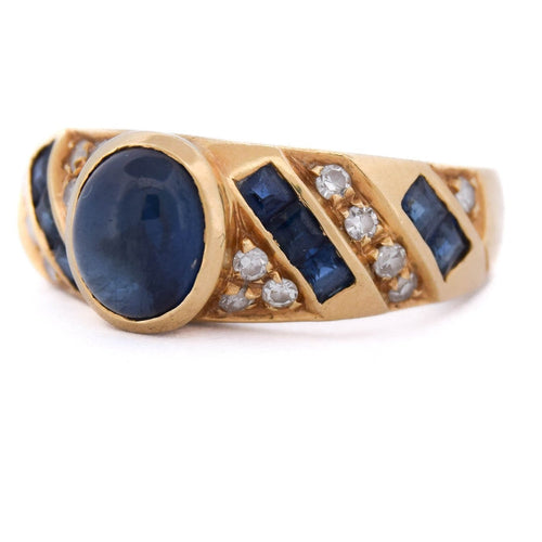 51 Bague vintage en or jaune 18 kt, saphirs et diamants 58 Facettes AN702 (0749)