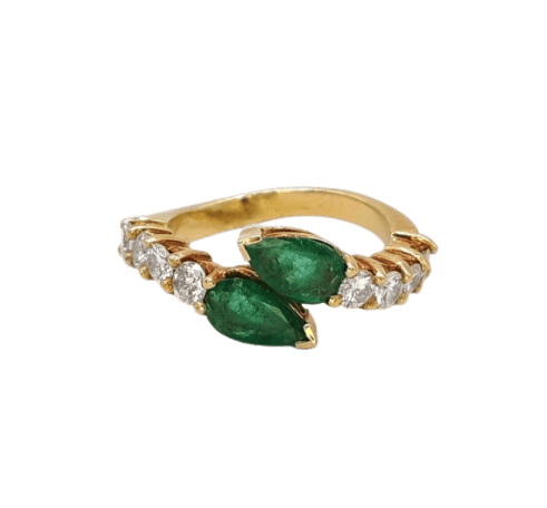 Bague 54 Bague en or jaune 18K avec émeraudes et diamants 58 Facettes 242