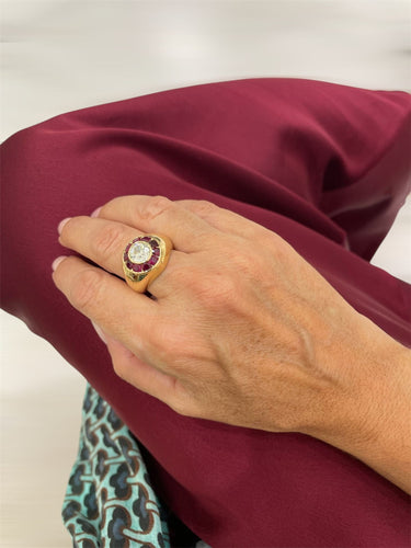 Bague Vintage - Bague cocktail en or jaune, diamant et rubis 58 Facettes