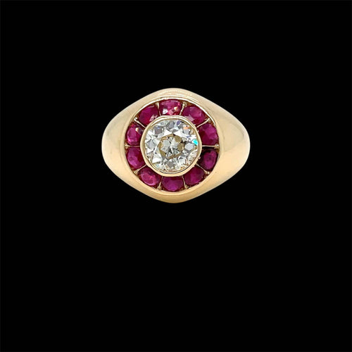 Bague Vintage - Bague cocktail en or jaune, diamant et rubis 58 Facettes